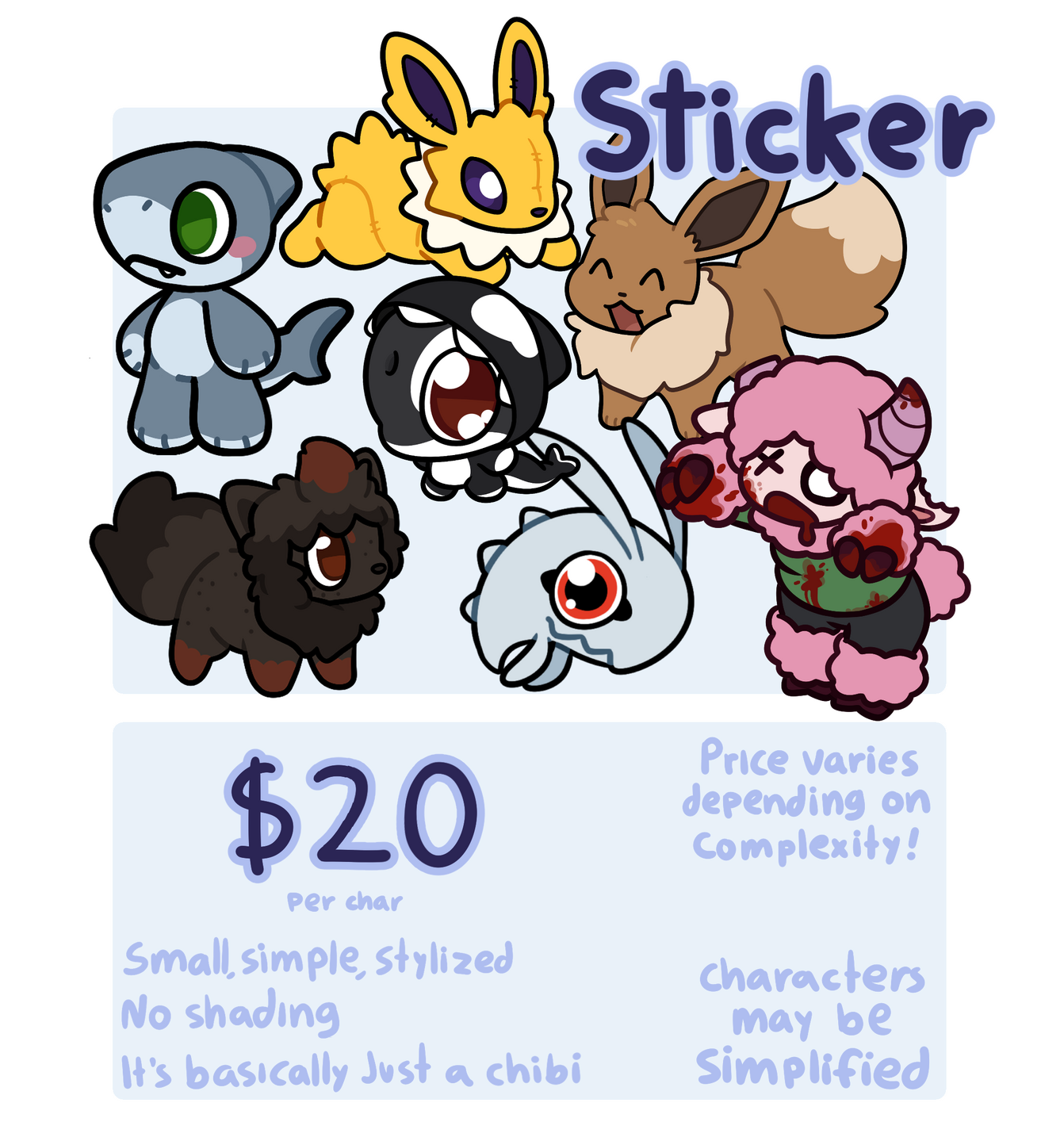 the "Sticker" option, which is small and simplified fullcolor fullbodies. It is 20 dollars per character.